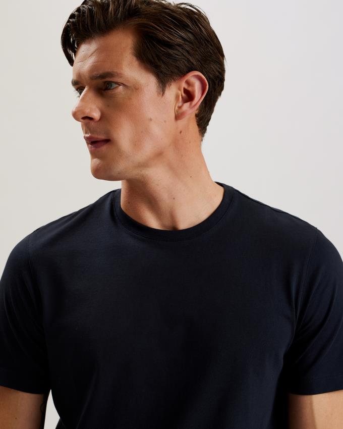 T-Shirt Ted Baker Short Sleeve Regular Fit Plain Bleu Marine Homme | IFI-12655029